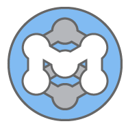 MoinMoin logo, sort of a white "M" inside a circle with light blue background. The corners of the M are rounded and seem connected like nodes