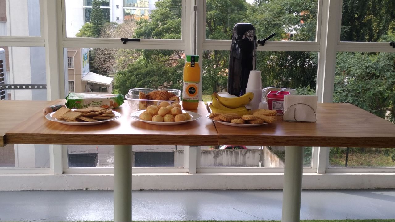 The breakfast table with food