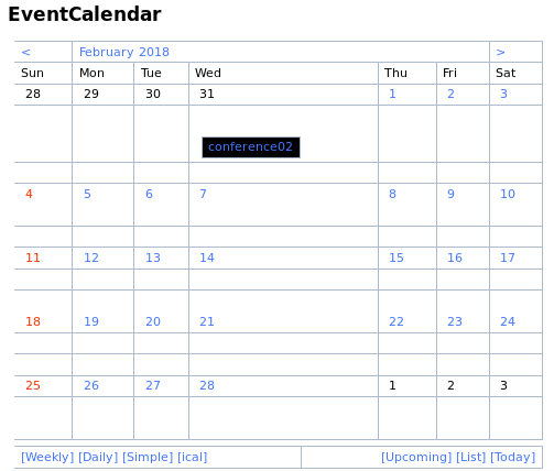 Wiki page showing the calendar, with the 'ical' link at the bottom