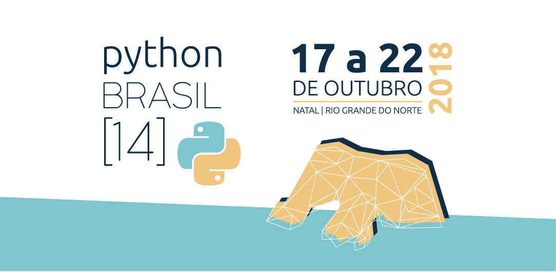 PythonBrasil logo. Yellow and light blue with a map of Rio Grande do Norte. It features the date of the conference