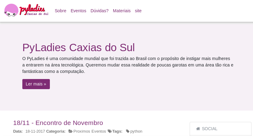 Image of the PyLadies Caxias do Sul website, white background and purple text